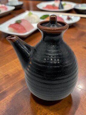 Miyake Ceramic Sauce Pot with Lid Dark Brown 5” Pour Spout - Asian Style